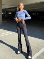 solid black woman pants slim fitting high waisted streetwear casual flare pants women clothes full length capris trousers women