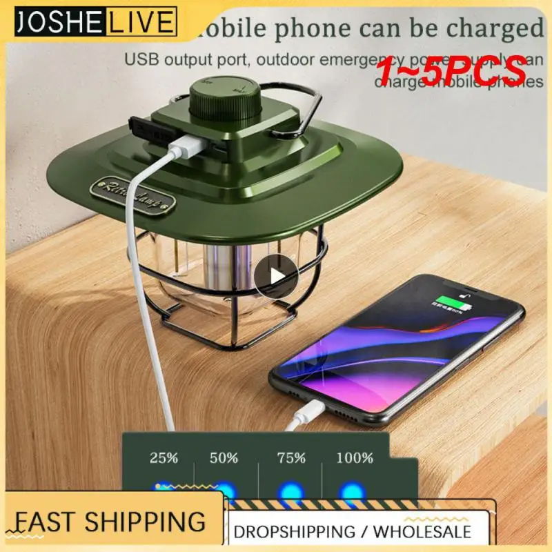 

1~5PCS Retro Camping Lights Portable Camping Lantern Dimming Rechargeable LED Hanging Lights Power Bank Travel Tents Camp