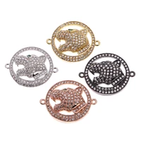 brass inlaid zirconium leopard head beads diy for making bracelet necklace jewelry accessories