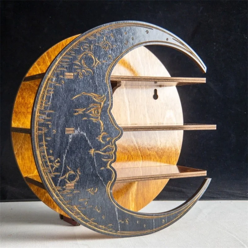 

Crescent Frame, Crystal Stones Essential Oils Small Plants Organizer, Three Layers Bohemian Gothic Witch Style Shelf