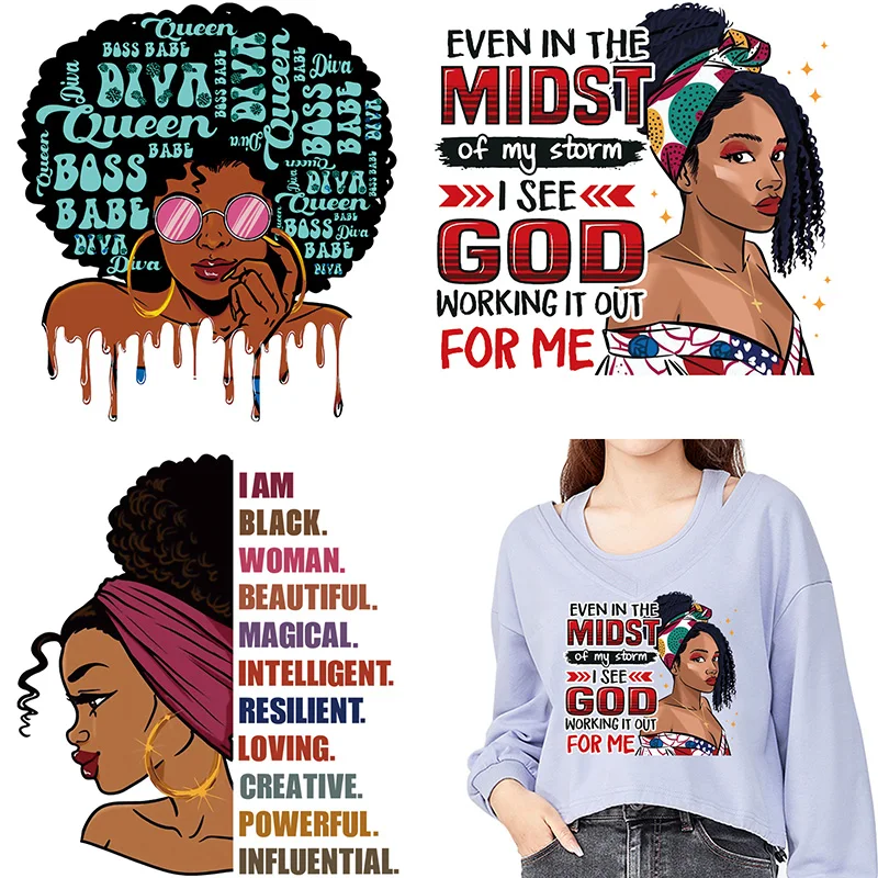 

Beautiful African Women Design Patch Thermal Sticker Iron on Transfers Vinyl Patch for Clothing DIY T-Shirt Hoodies Applique
