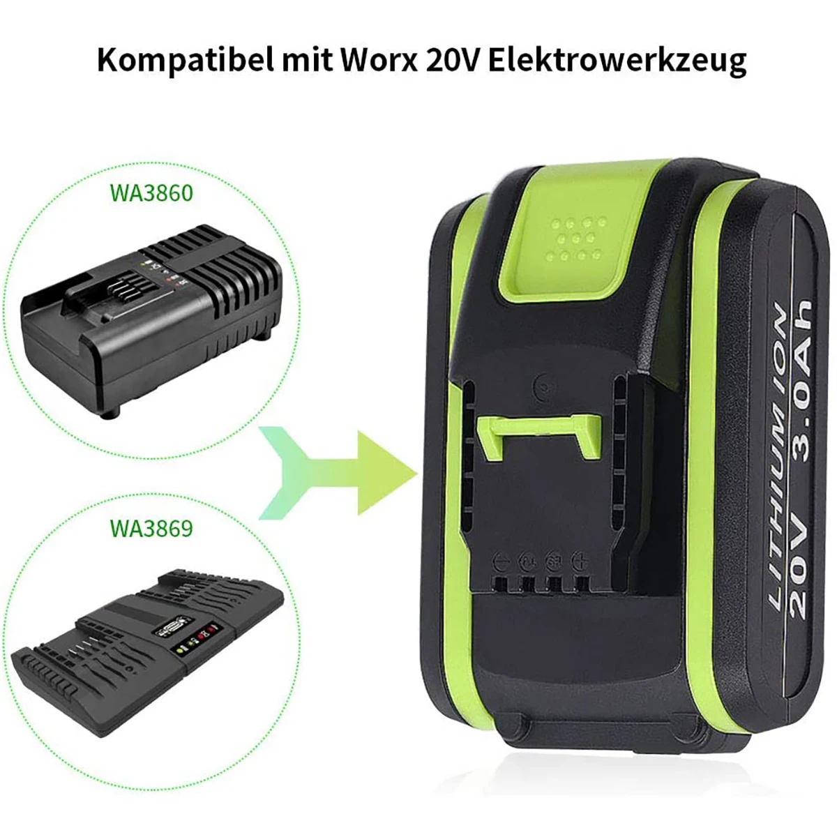 Литий-ионный аккумулятор 20 в 3000 мАч для электроинструментов Worx WA3553 WA3551 WA3556 WA3572