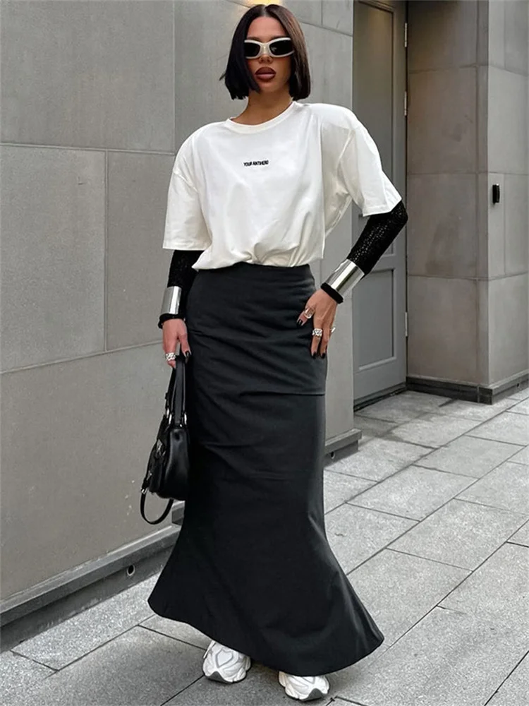 

Tossy Black Slim For Women Long Skirt Summer Vintage High Waist Patchwork Elegant Streetwear Fashion Ladies Sexy Maxi Skirt 2023