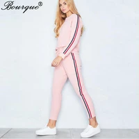 women tracksuit 2pieces set side striped o neck hoodies and pants fashion casual streetwear spring autumn female pullover suit