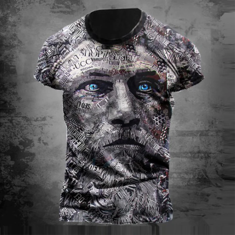

Casual Mens T-shirts Spring Summer Vintage Face Printing Short Sleeve Men Tee Shirt Fashion Slim Crew Neck Tops Pullovers 2022