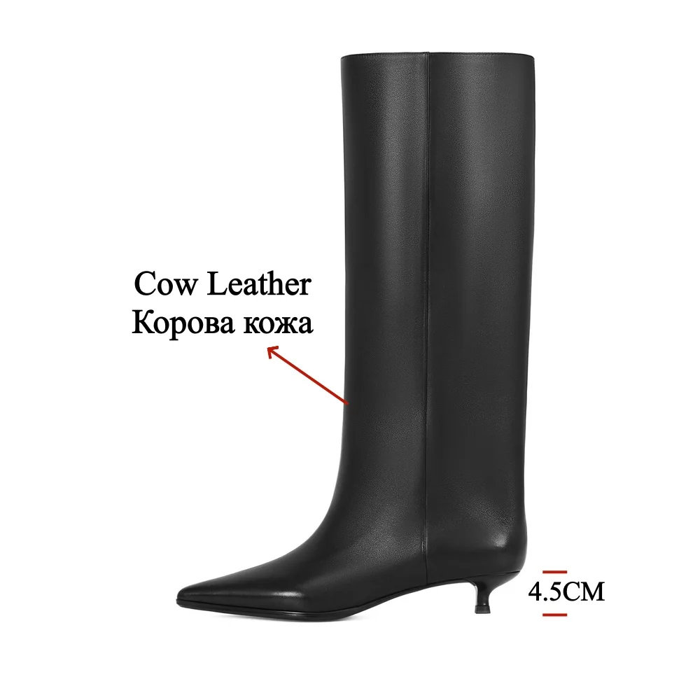 Фото Новые женские сапоги FEDONAS из натуральной кожи до колена на каблуке-рюмочке, теплые осенне-зимние высокие сапоги-ботфорты №2
