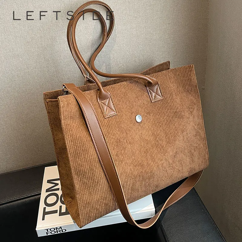 

LEFTSIDE Solid Handbags for Office Women 2022 Winter Corduroy Shoulder Side Bag Vintage Shopper Shopping Bags Ladies Totes