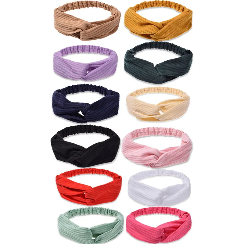 

Elegant Romantic Cross Solid Color Hair Bands Vintage Print Turban Headbands for Lady Sweet Band Accessories