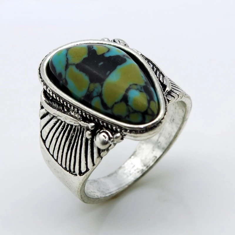 

Natural Vintage Turquoise feather ring retro men's and women's jewelry gem ring for Lovers' Jewelry Handmade Ring
