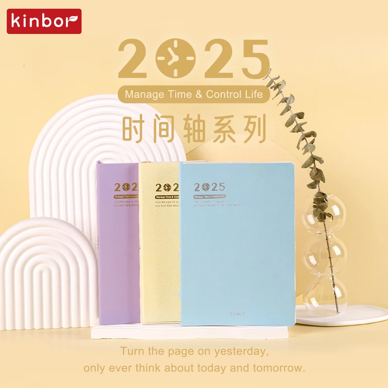 Фото Kinbor 2025 Планировщик времени cuadernos A5 Книга расписания из искусственной кожи с календарем Повестка дня Дневник Ежемесячно Еженедельный Plan Todo Список Подарки №2