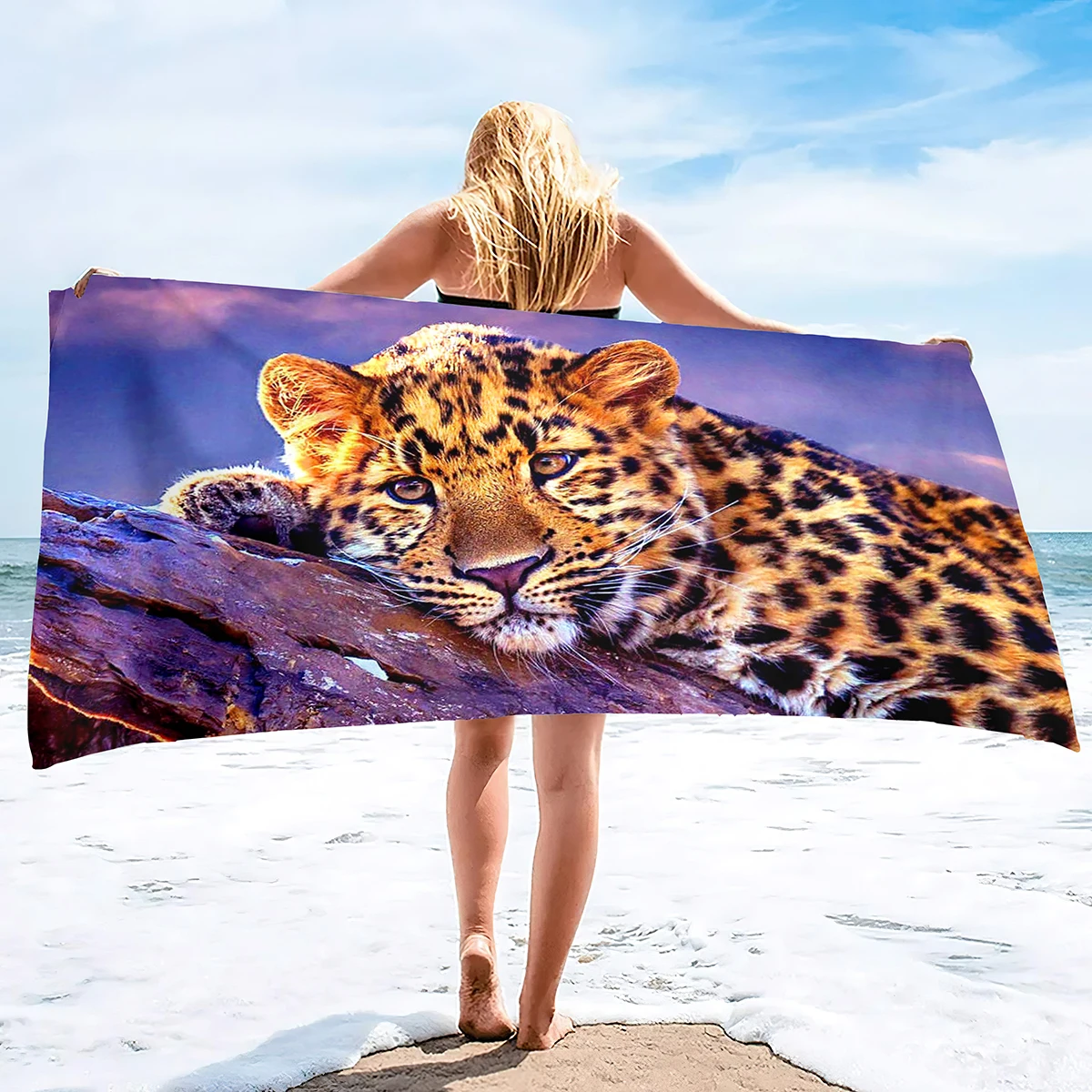 

Cheetah Print Sand Free Beach Towel Absorbent Bath Towel Extra Large Hand Towels Quick Dry Towel for Swimming Bathroom Spa Pool