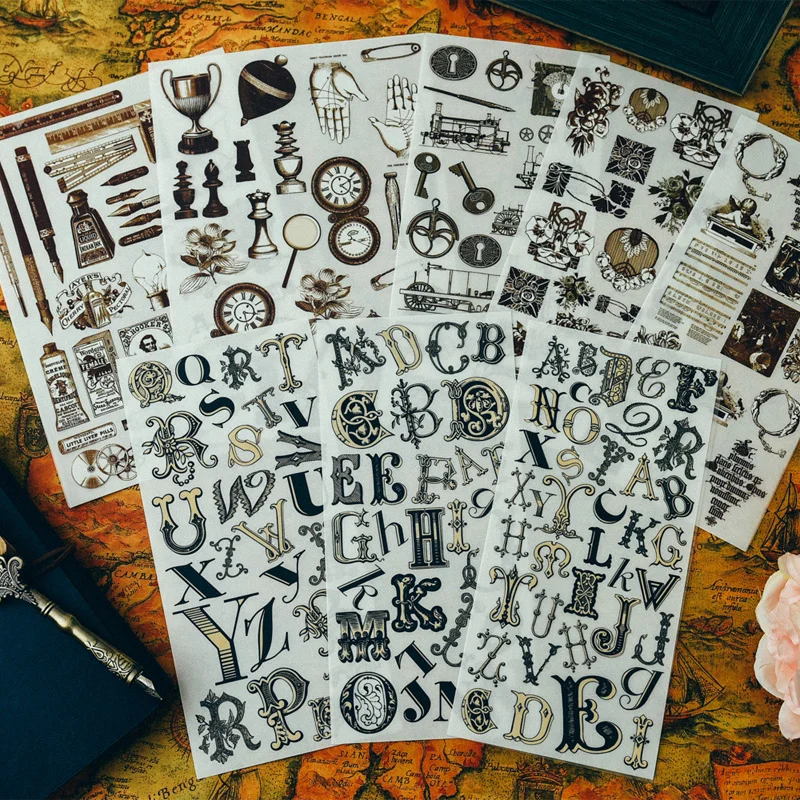 

3PCS Vintage Alphanumeric Stickers RUB ON Wash Painting Ink Plant Sticker Junk Journal Decor Aesthetic Album Scrapbook Material