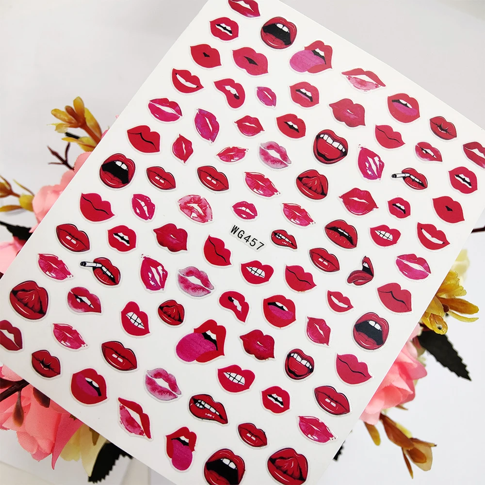 

Sexy Red Lips Kiss 3D Stickers Sliders for Nails Self Adhesive Nail Art Decoraciones Foil Design Manicure Accesorios