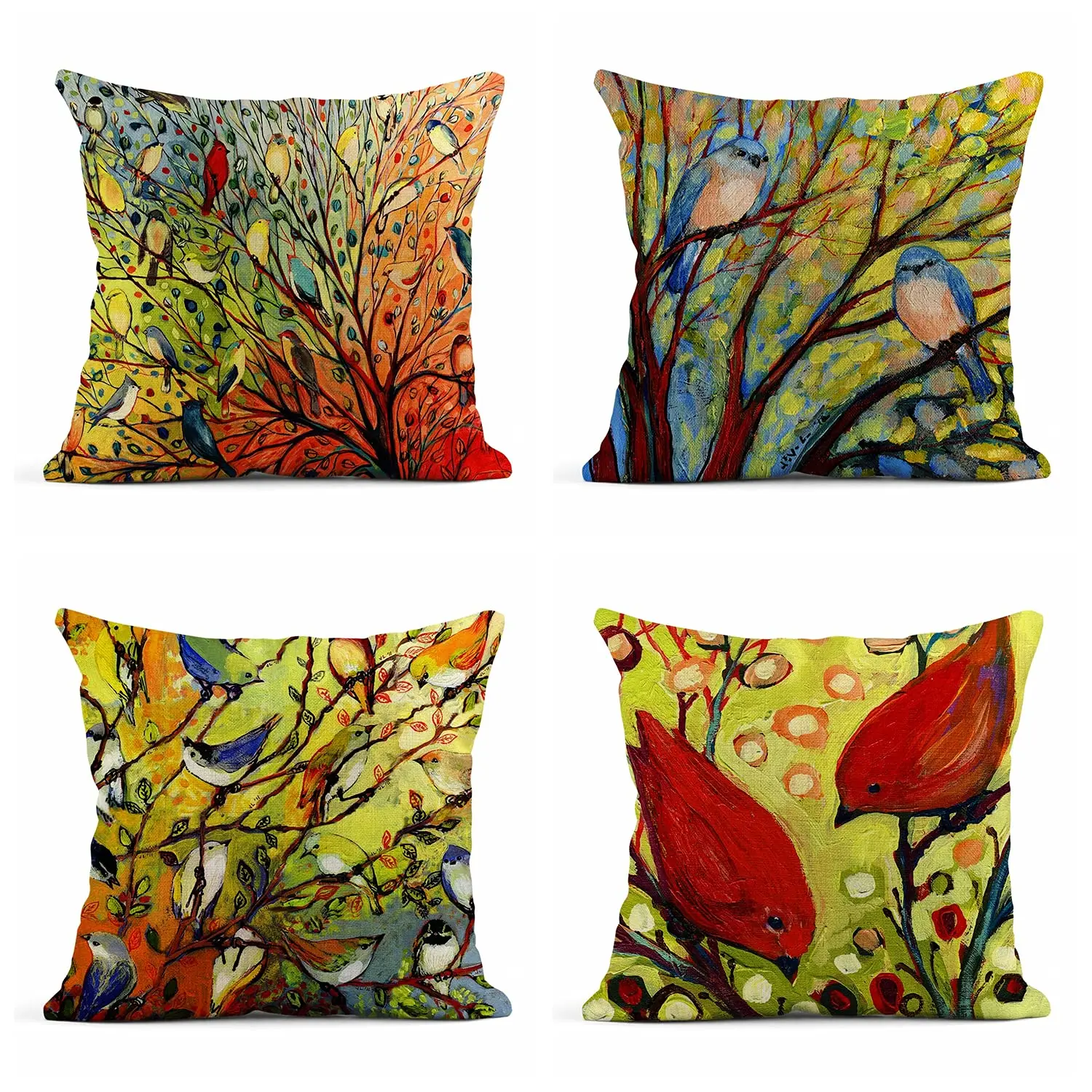 

Bird and Tree Painting Linen Pillowcase 40*40 Living Room Sofa Decoration Cushion Cover Home Decor Fashion Home Pillowcase 60*60