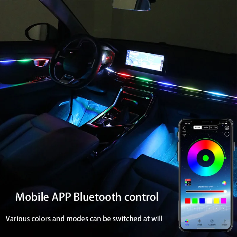 

Car hidden blade APP atmosphere light, streamer, racing horse, 64 color, thread free LED, acrylic atmosphere light