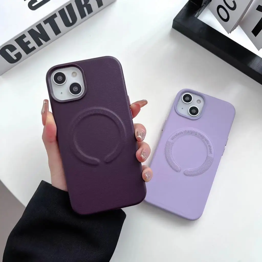 

Luxury Matte Leather Iron Ring Case For Magsafe For iPhone 14 Pro Max 13 12 Magnetic Wireless Charging Cover