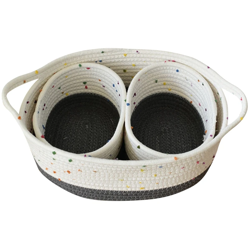 

3PCS Cotton Woven Storage Basket Cotton Rope Toy Laundry Storage Basket Towels Blankets Basket Desktop Cosmetic Basket