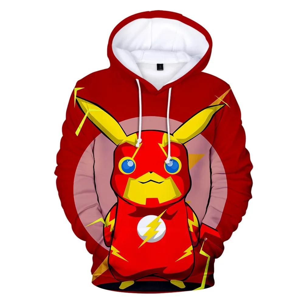 

Свитшот с капюшоном покемона, новинка, анимация Пикачу, периферическая улица, трендовая цветная 3D-печать, одежда для взрослых и детей