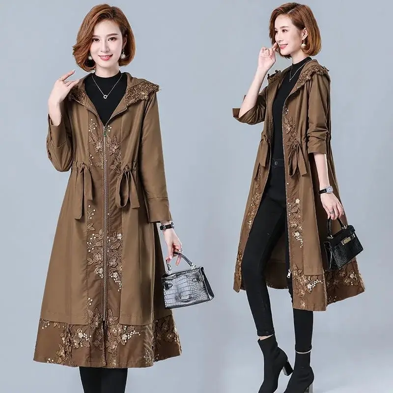 

Женская ветровка с принтом на весну и осень, верхняя одежда, уличный Тренч, пальто, новинка 2022, модная женская ветровка с капюшоном, элегантн...