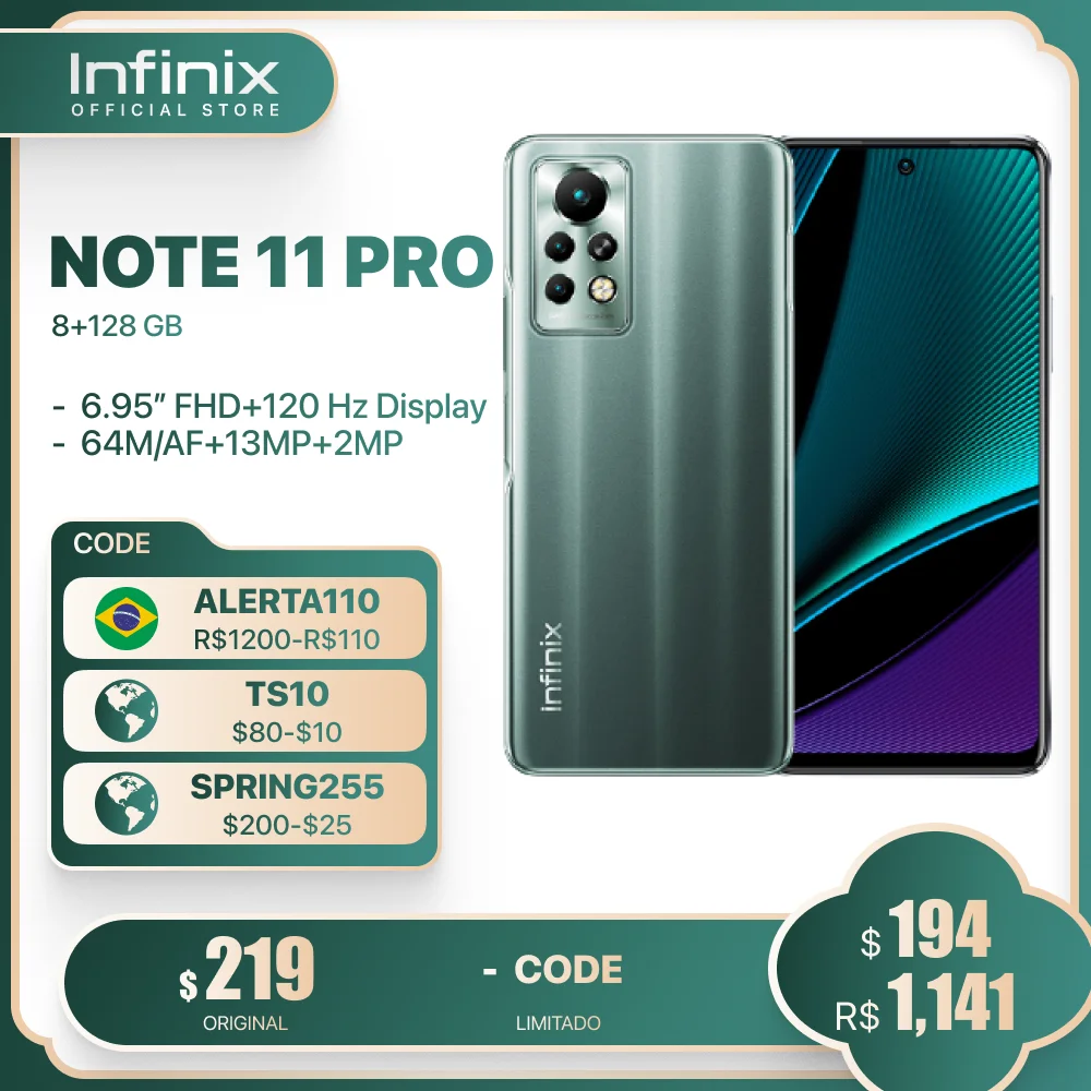 

Infinix NOTE 11 PRO 8GB 128GB 6.95'' Display Smartphone Helio G96 120Hz Refresh Rate 64MP Camera 5000 Battery 33W Super