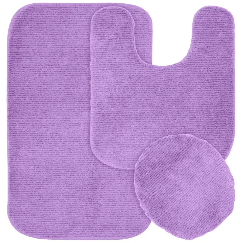 

Glamour 3 Piece Nylon Washable Bathroom Rug Set Purple