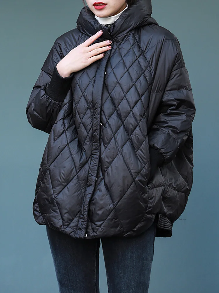 

Ailegogo New Autumn Winter Women Loose Warm White Duck Down Jacket Casual Female Zipper Hooded Down Coat Ladies Black Outwear