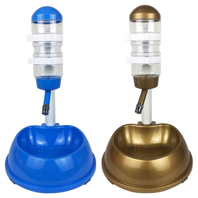 2 Pcs Automatic Pet Drinker Dog Bowls Water Bottles Universal Dog Drinker Feeder Liftable Dispenser Bowl, Blue & Gold