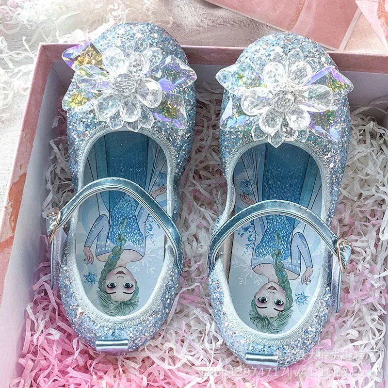 

Disney Girls Princess Shoes Spring and Autumn New Frozen Korean Fashion Children's Crystal Shoes Sequined casual Shoes