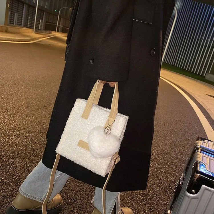 

Женская зимняя Наплечная Сумка 2022, шерстяная мягкая Осенняя квадратная переносная Повседневная сумка через плечо бежевого цвета хаки в сти...