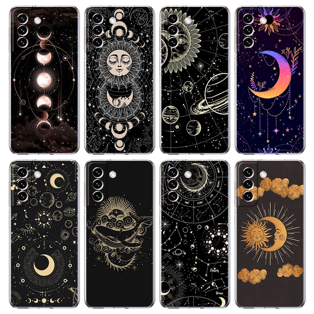 

Suns Moons Clouds Astrological Case for Samsung S23 S22 S21 S20 Ultra S20 FE S9 S8 M22 M32 M31 S10 S10E Note 20 Plus 5G Shell