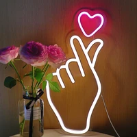 wholesale finger love heart led wall hanging neon light visual art bar decoration valentines day gifts dimmable night lamps