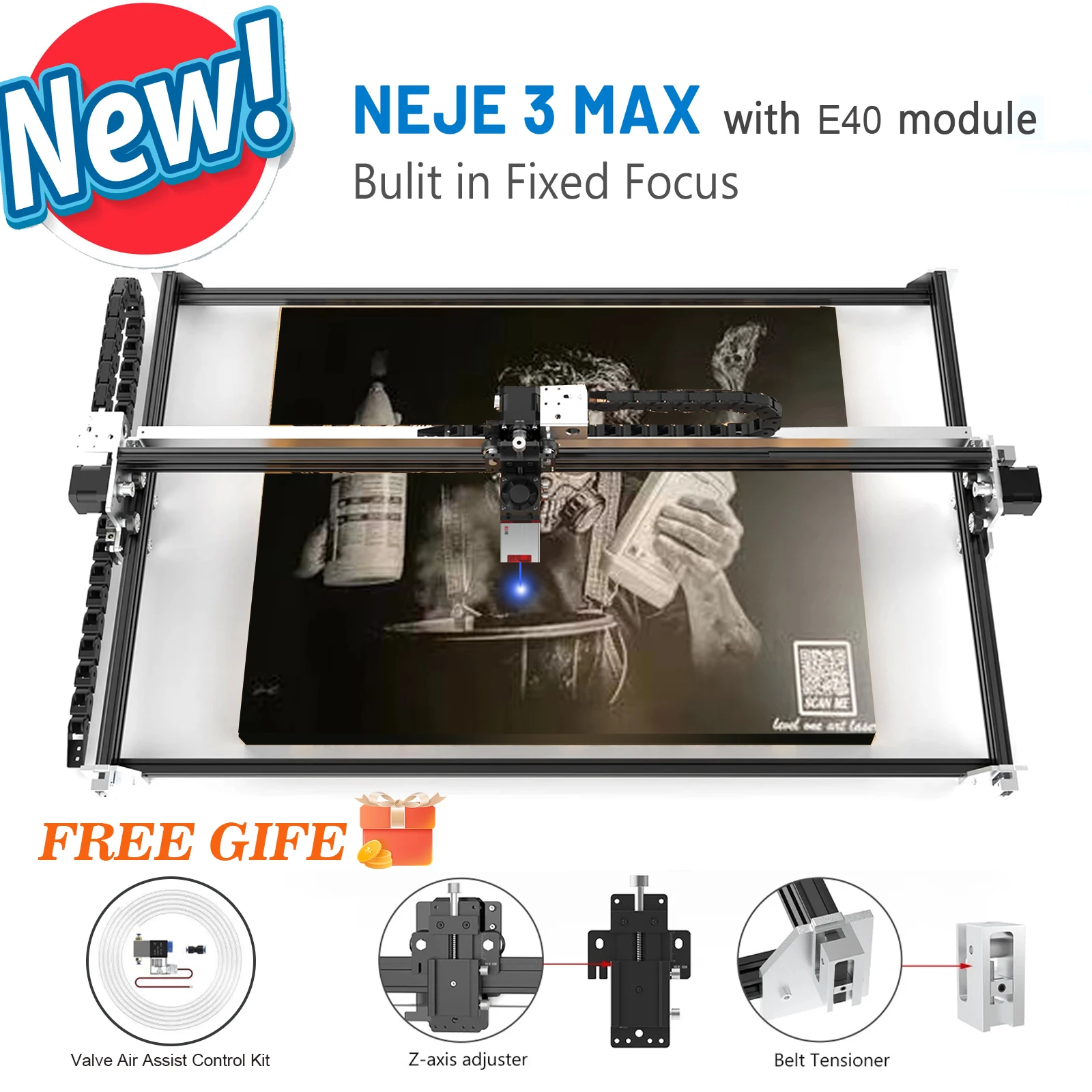 NEJE 3 Max E40 CNC Laser Engraver, Powerful DIY Laser Engraving Cutting Machine for Wood and Metal, Portable 3D Printer Cutter