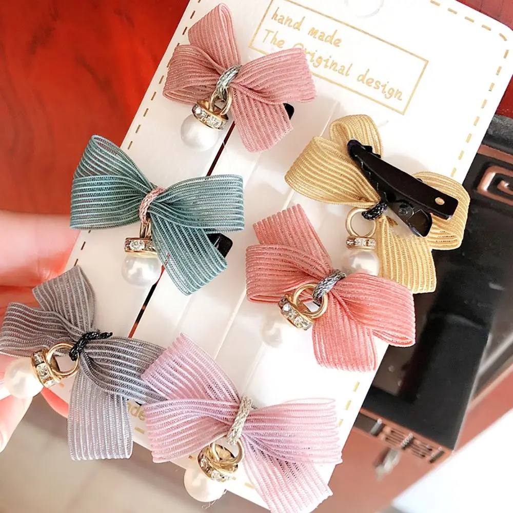 

Cloth Duckbill Clip Female Pearl Girl Kid Bow Hairpins Women Hair Clips Korean Style Barrettes Hair Accessories