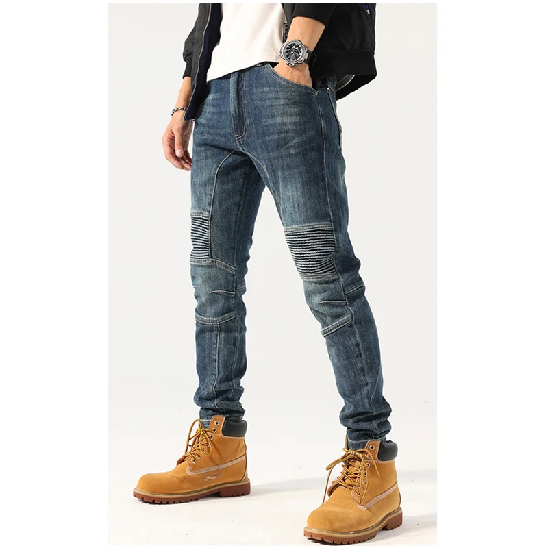 Self-cultivation Elastic Force Blue Pencil Pants Streetwear Men 2022 Autumn and Winter New Pattern Recreational Jeans Female