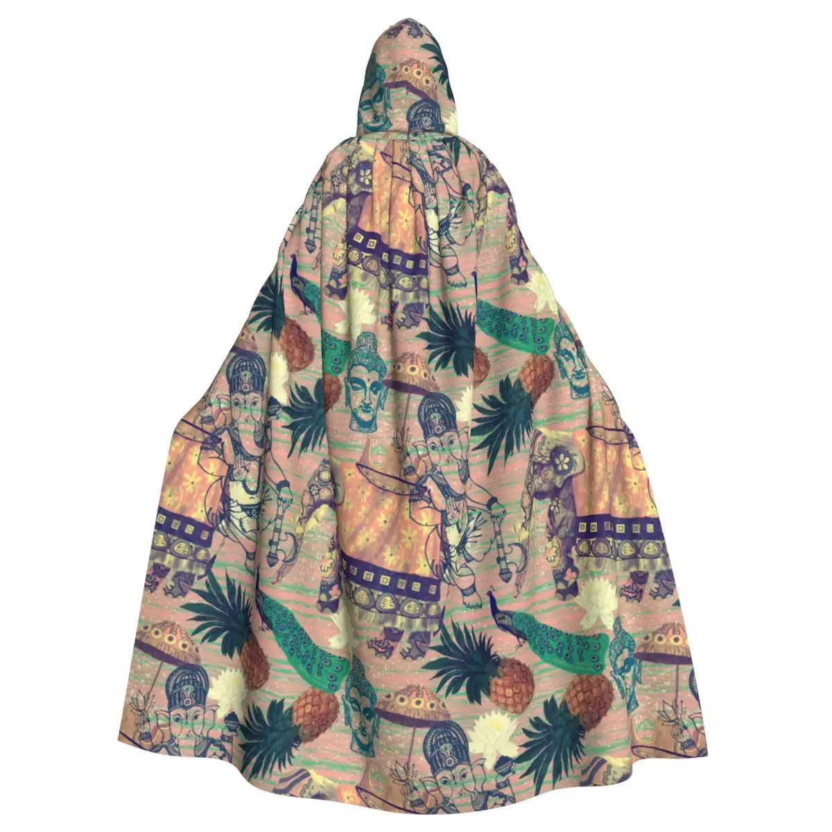 

Adult Cloak Cape Hooded Indian Elephants Flowers Pineapples Medieval Costume Witch Wicca Vampire Elf Purim Carnival Party