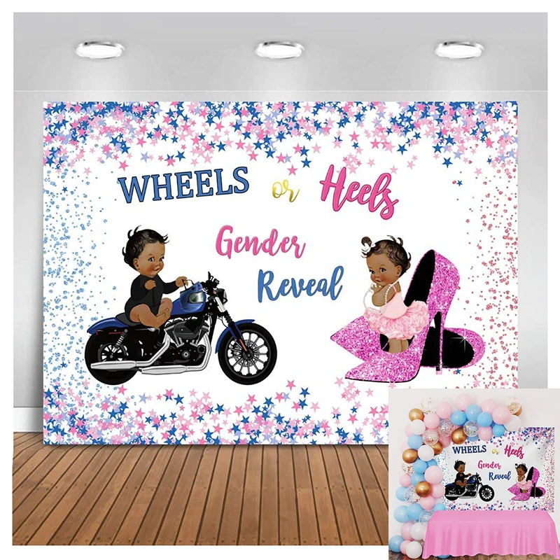 

Wheels or Heels Gender Reveal Backdrop Boy or Girl Baby Shower Party Banner High Heels or Hot Wheels Gender Surprise Backdrops