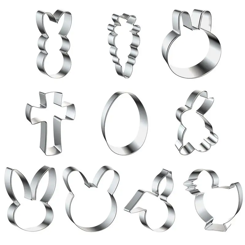 

10pcs/ Set Easter Metal Cookie Cutter Rabbit Egg Biscuit Cutter 3d Cartoon Bunny Molds Baking Tools Easter Party Diy Decoration