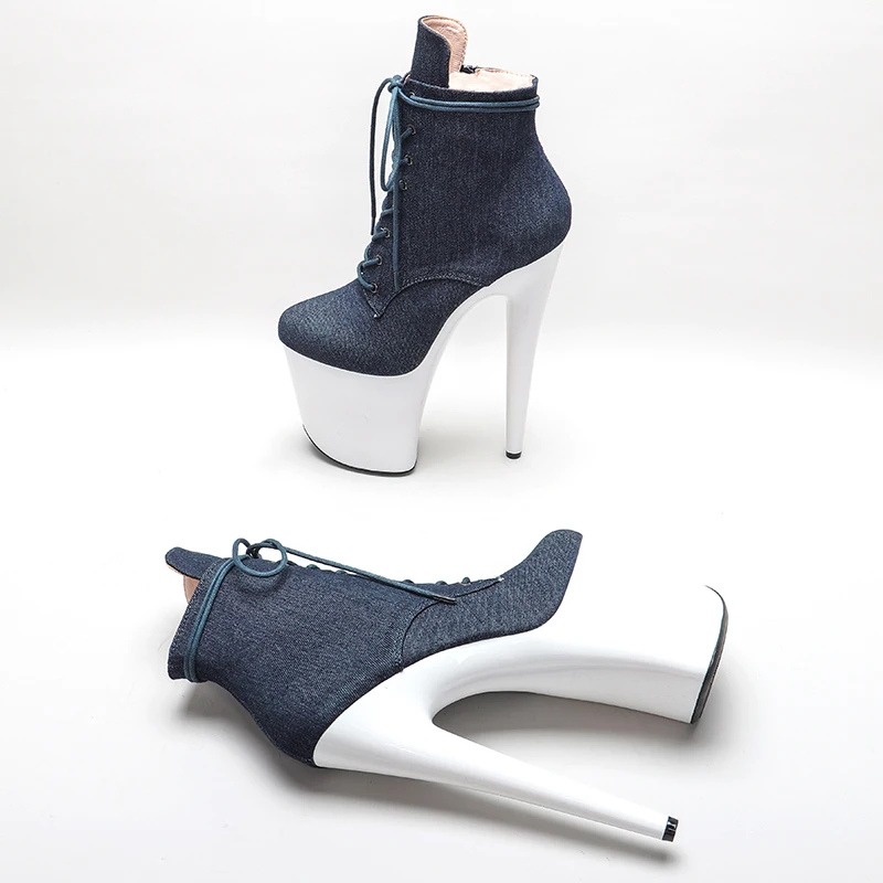 Leecabe  20CM/8inches denim material Pole dancing shoes High Heel platform Pole Dance boot