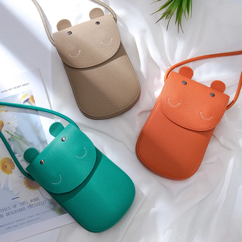 Real Leather Small Crossbody Bags Women Mini Shoulder Messenger Bag for Girls Female Flap Phone Bag Fashion Cute Hippo Handbags