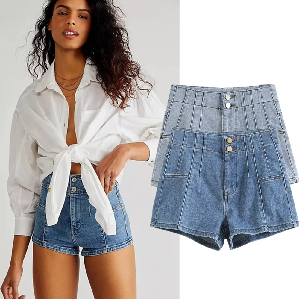 Withered Ins Fashion Blogger Retro Elastic Denim Shorts Ladies Summer High Waist Bermuda Hot Shorts Women