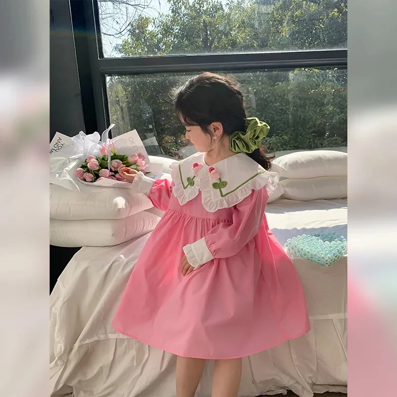 

Детское хлопковое платье с длинным рукавом, на возраст 2-14 лет