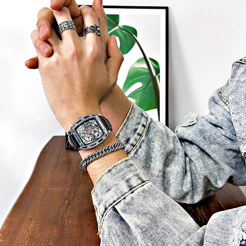 

Bucket type fashion watch male student automatic mechanical watch hollow