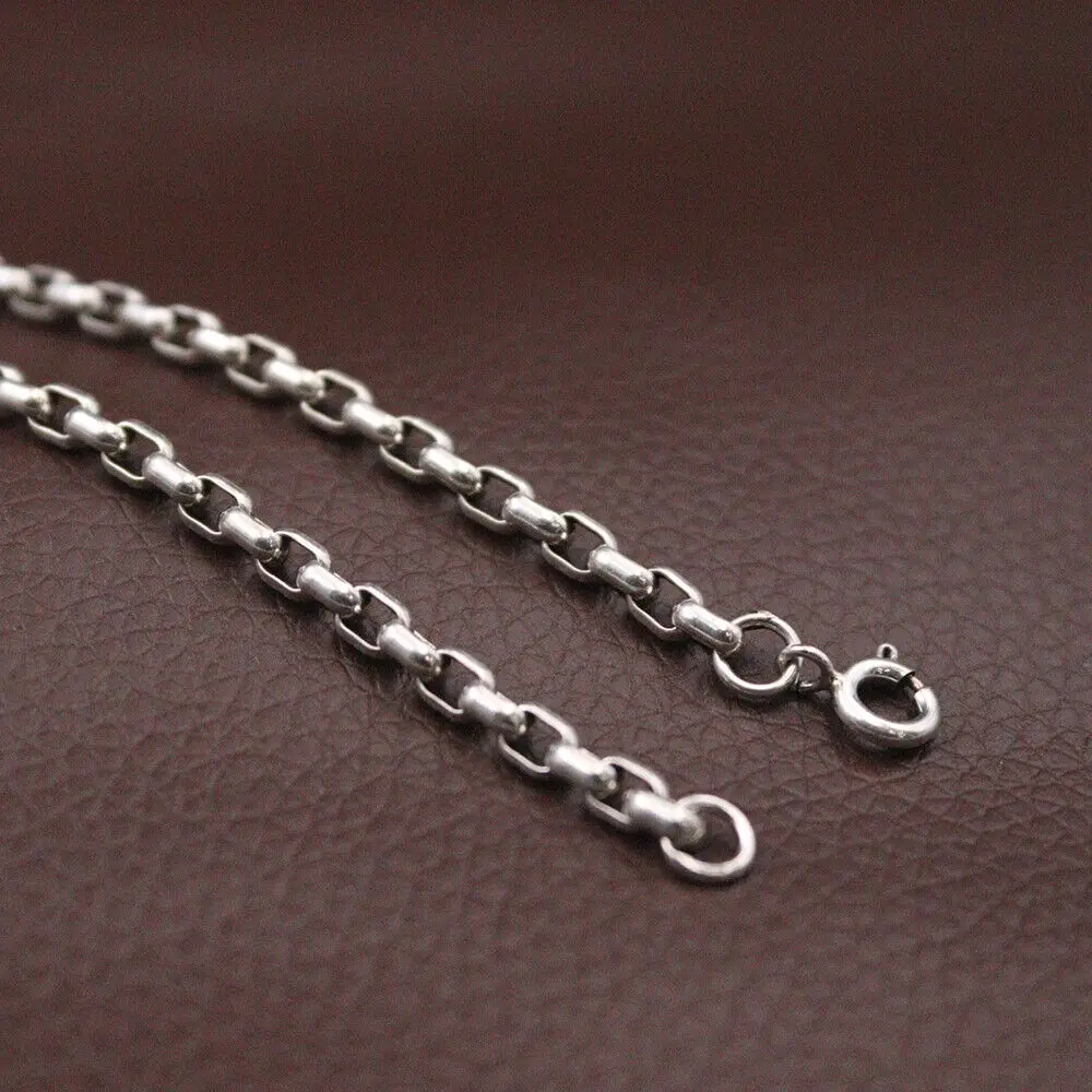 

Real 925 Sterling Silver 3mm Rectangle Rolo Link Chain Necklace 23.6inch