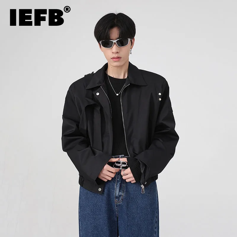 

IEFB 2023 New Irregular Shoulder Padded Jacket Men's Solid Color Personalized Patchwork Short Coat Autumn Male Trendy 9A6224