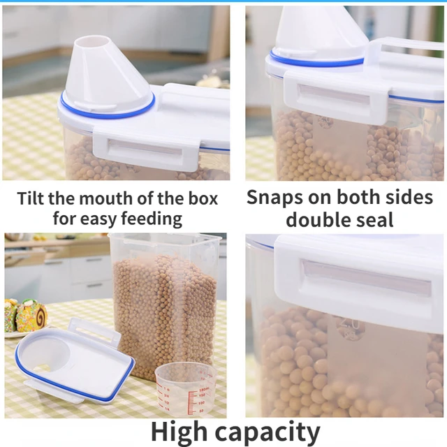 Dog Cat Food Pail Plastic Storage Tank with Measuring Cup Container Moisture-proof Sealed Jar Pet Supplies Accessories 5