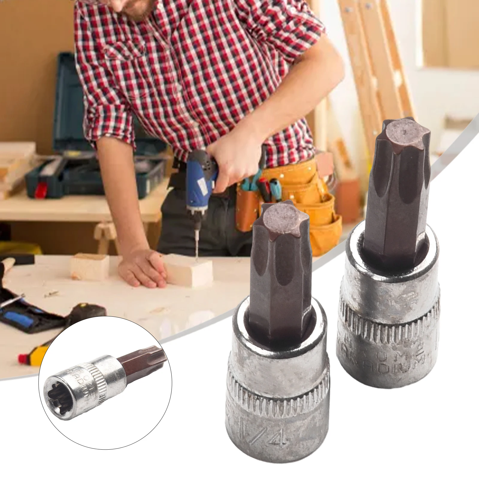 

2pcs Torx Bit Screwdriver Sockets 1/4 Inch Drive Socket Hand Tools T8-T40 For Factory Repair Shop Home Furnishing Repair Work