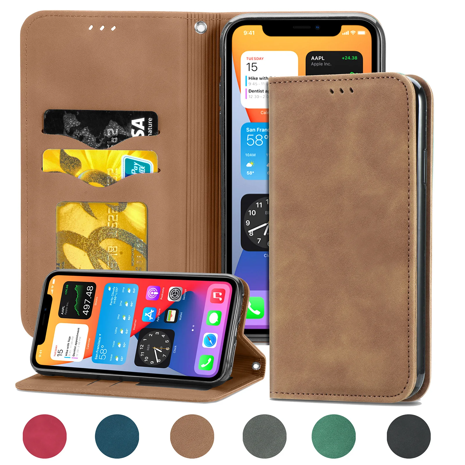 

Business Leather Flip Case For iPhone 14 Pro Max 13 12 11 Mini XS XR X 6 6s 7 8 Plus SE 2020 Wallet Magnetic Cards Phone Cover