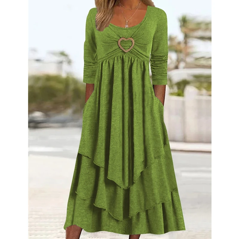 

Women Vintage Solid Color High Waist Corset Ruffle Dress Women Elegant Fashion Heart Ring Decor Sleeveless Layered Dress