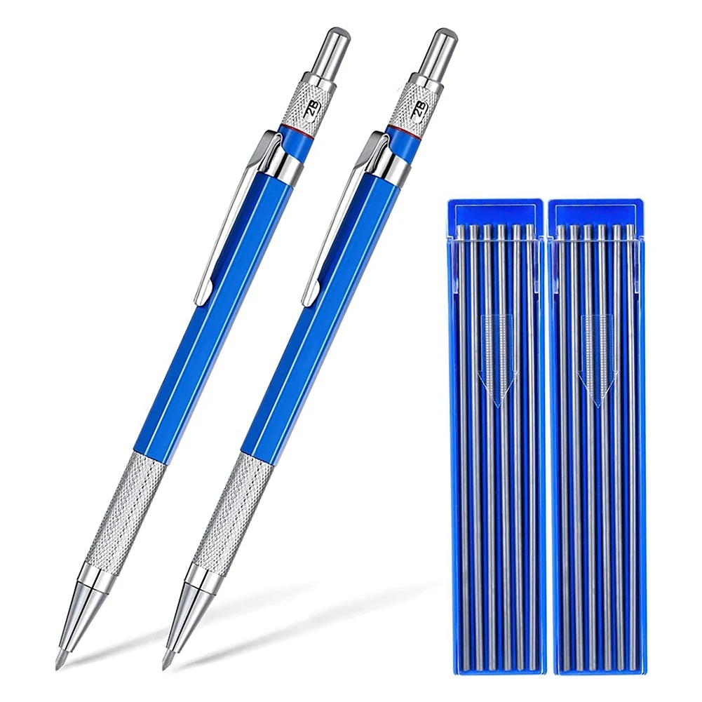 

Welders Pencil with 12Pcs Round Refills 2.0 mm Mechanical Pencil Marker for Pipe Fitter Welder Construction Woodworking