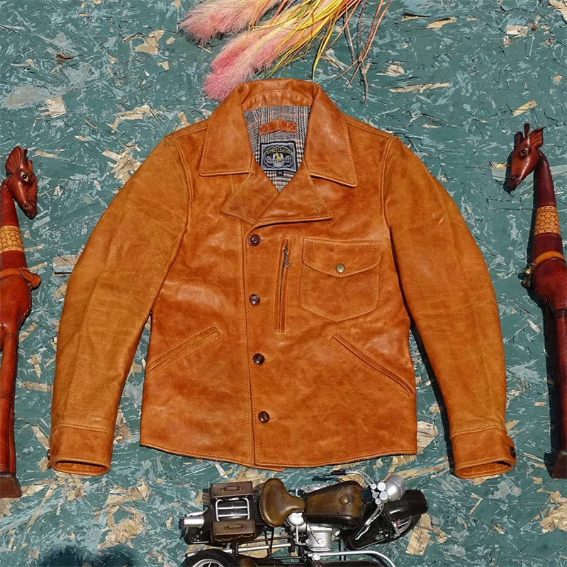 

YWTSCH Japanese Uncoated First Layer Horsehide Leather Jacket for men